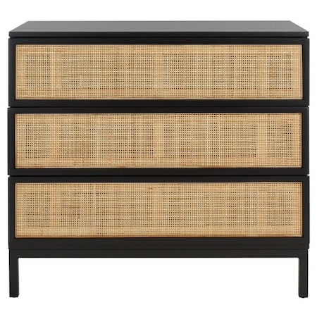 Safavieh Zadie 3 Drawer Chest - Black Frame; Natural Rattan & Black Legs CHS5004D